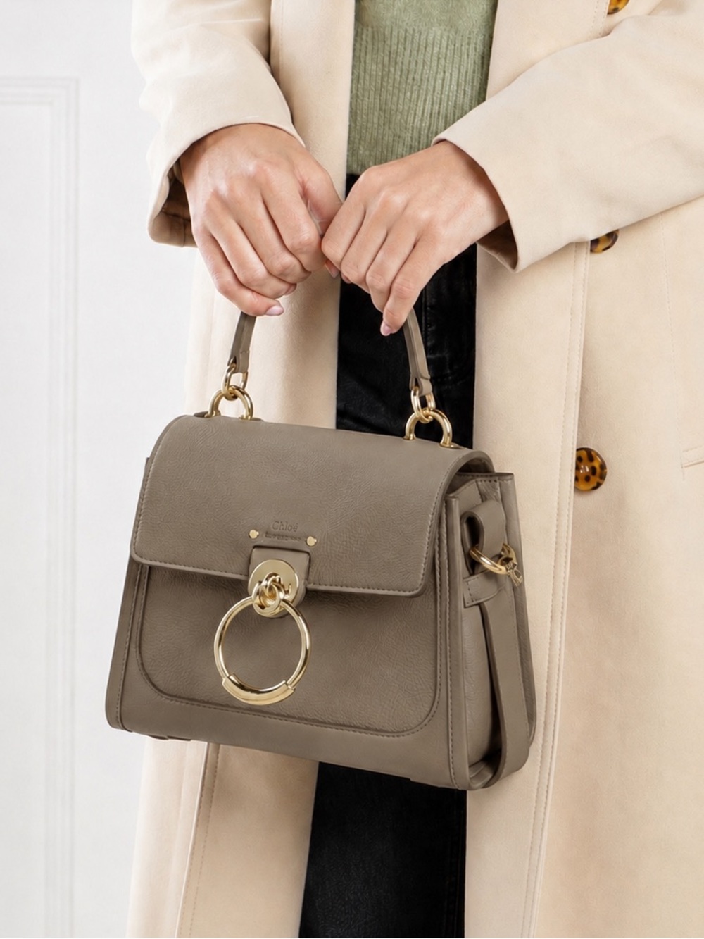 Limited Edition Chloe Small Tess Day Bag Calfskin Leather Motty Grey Tan